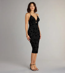 Velvet Allure Floral Burnout Midi Dress