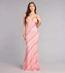 Sunset Swirl Lace-Up Maxi Dress
