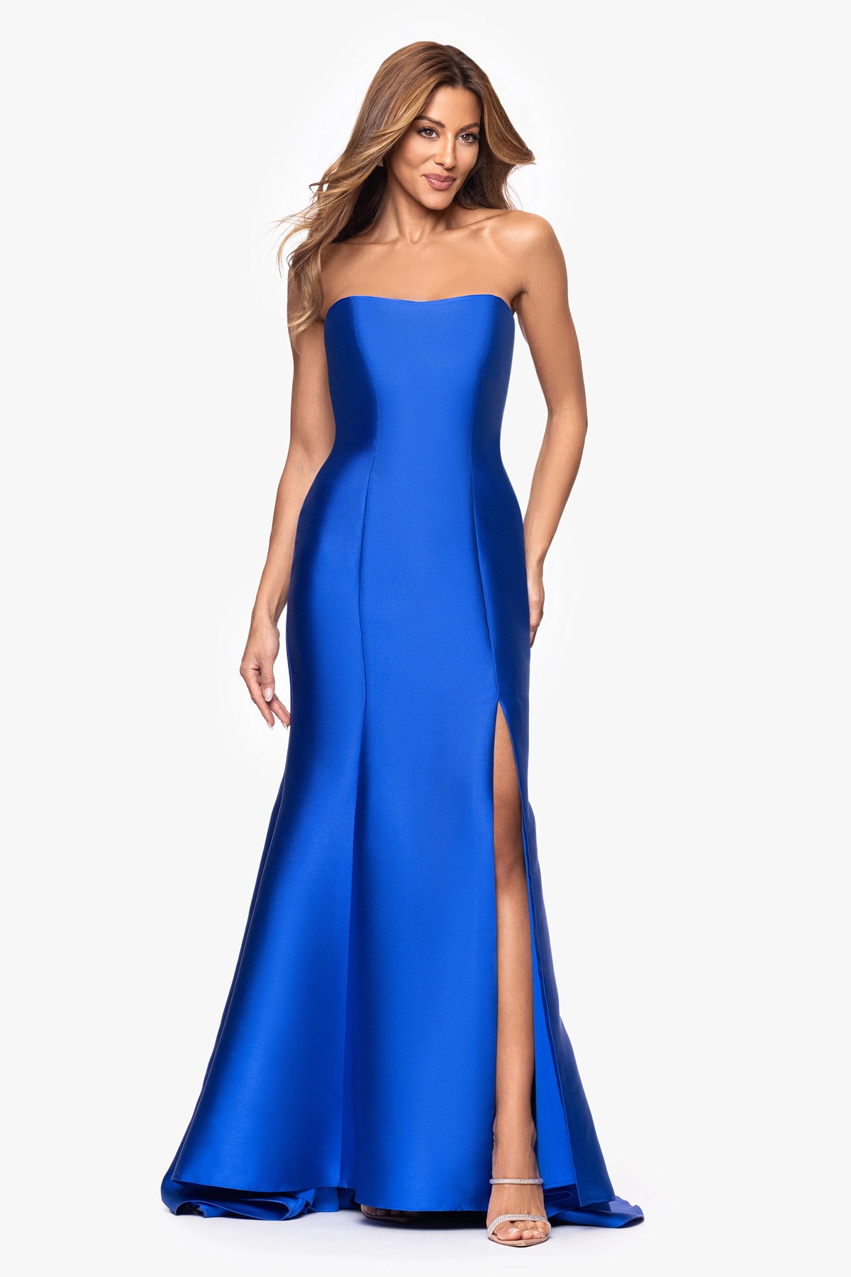 "Trinity" Mikado Strapless Tieback Floor Length Dress