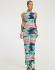 Roskila Maxi Dress in Multi Blur Orb Navy