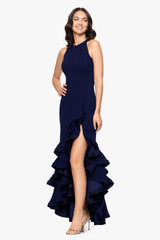 Petite "Arielle" Ruffle Tier Scuba Crepe Dress