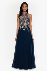 Petite "Celeste" Long Embroidered Chiffon Gown