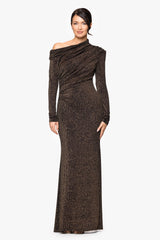 "Khloe" Metallic Knit Drop Shoulder Floor Length Dress