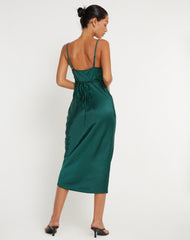 Palasha Midi Dress in Satin Forest Green