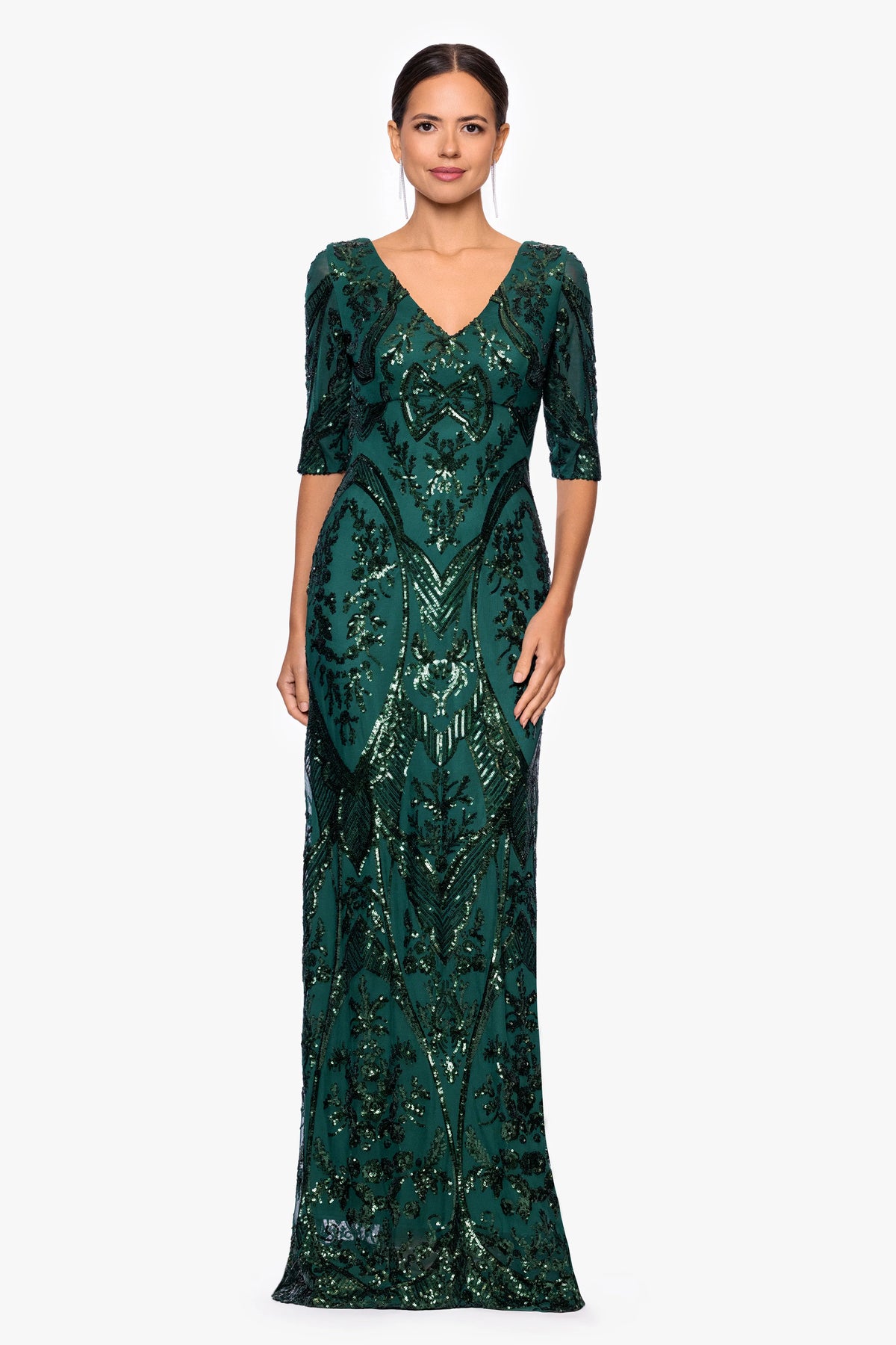 "Samara" Sequin V-Neck Floor Length Dress