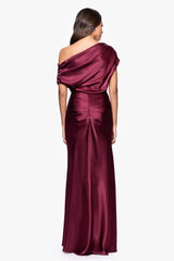 "Sofia" Satin Drop Shoulder Floor Length Dress
