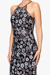 Petite "Denise" Sequin Flower Pattern Floor Length Dress