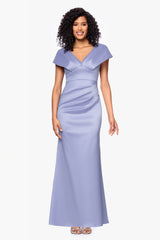 Petite "Rosa" Mikado V-Neck Floor Length Dress