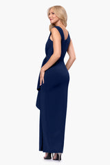 "Lucy" Techno Scuba Asymmtrical Neck Floor Length Dress