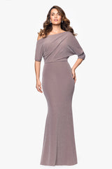 "Trina" Metallic Knit Drop Shoulder Floor Length Dress