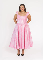 Carolyn A-Line Basque Waist Midi Dress - Pink