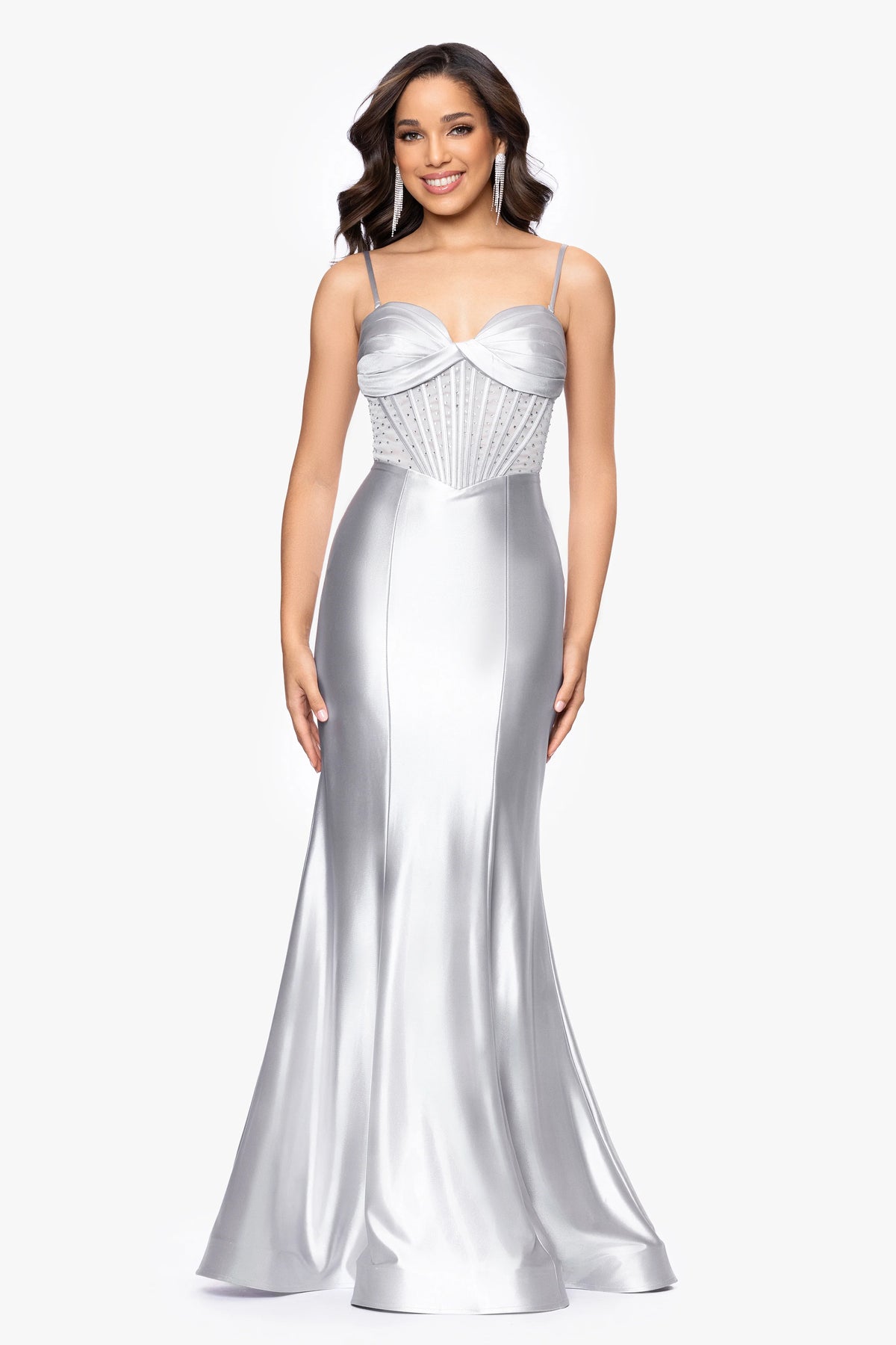 "Fleur" Satin Mermaid Corset Style Floor Length Dress