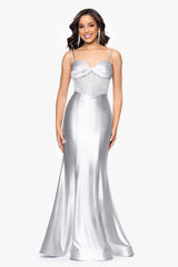 "Fleur" Satin Mermaid Corset Style Floor Length Dress
