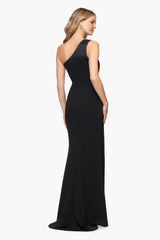 "Shai" Scuba Crepe Taffeta One Shoulder Floor Length Dress