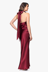 Petite "Shannon" Halter Necktie Floor Length Dress