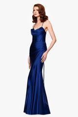 Petite "Talia" Long Sateen Corset Lace Up Back Dress