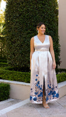 Plus "Belle" Print Jacquard V-Neck Floor Length Dress