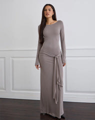 Zeya Maxi Dress in Cupro Taupe Grey