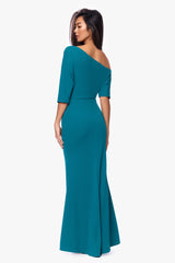 "Madeline" Scuba Crepe Off the Shoulder Drop Floor Length Dress