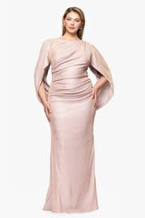 Plus "Gracie" Long Glitter Galaxy Cowl Neck Back Dress