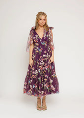 Margaret Floral Midi Dress Purple