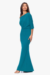 "Madeline" Scuba Crepe Off the Shoulder Drop Floor Length Dress