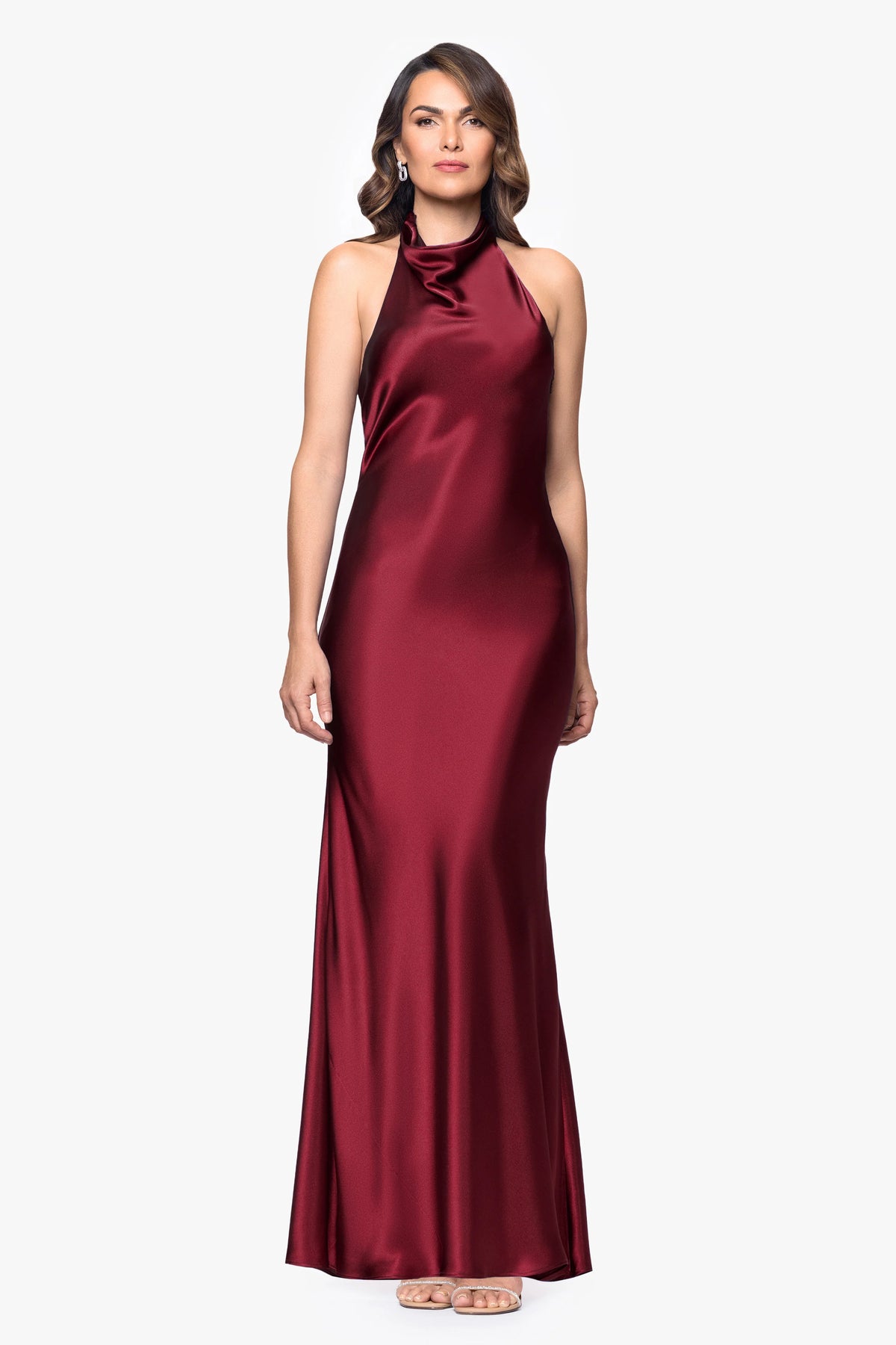 Petite "Shannon" Halter Necktie Floor Length Dress