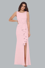 "Christine" Scuba Crepe Ruffled Bow Gown