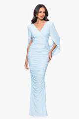 "Kristen" Mesh Drape Back Floor Length Dress