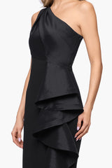 "Shai" Scuba Crepe Taffeta One Shoulder Floor Length Dress