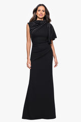 "Persephone" Scuba Crepe  Embellished Sashed Floor Length Dress