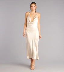 Endless Allure Satin Cowl Neck Midi Dress