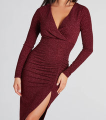 Glow Goals Glitter Long Sleeve Midi Dress