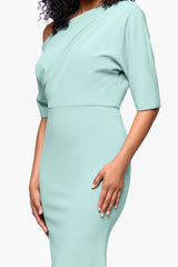 "Madeline" Long Scuba Crepe Off the Shoulder Drop Dress