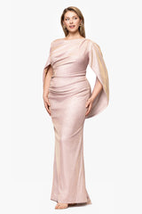 Plus "Gracie" Long Glitter Galaxy Cowl Neck Back Dress