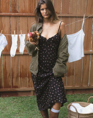Posine Maxi Dress in Black with Red Rose Ditsy Print