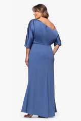 Plus "Ana" Scuba Crepe Satin Drop Shoulder Floor Length Dress