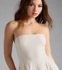 Love's A Picnic Strapless Gingham A-Line Midi Dress