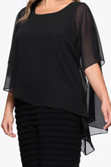 Plus "Charlotte" Short Chiffon Cape Scuba Crepe Shutter Dress