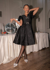 Lennon Jacquard Knee Length Dress - Black