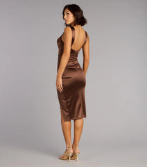 Denise Satin Bodycon Slit Midi Formal Dress