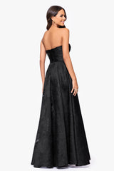 "Ellie" Organza Brocade Strapless Floor Length Gown