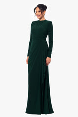 "Jeanette" Long Sleeve Stretch Knit Side Ruffle Dress