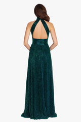 "Peyton" Long Metallic Knit Halter Top Dress