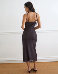 Nori Midi Dress in Brown with Orange Vibrant Lotus Print