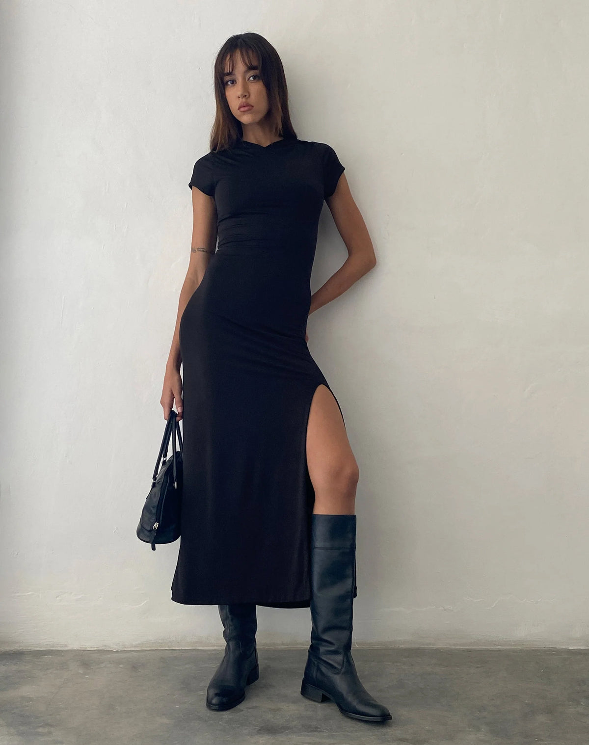 Dixie Hooded Maxi Dress in Slinky Black
