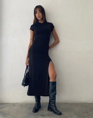 Dixie Hooded Maxi Dress in Slinky Black
