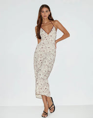 Druvish Midi Dress in Line Flower Cream