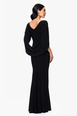 "Miriam" Long Jersey Draped Back Gown