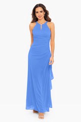 Petite "Petra" Sheer Matte Jersey Key Hole Floor Length Dress
